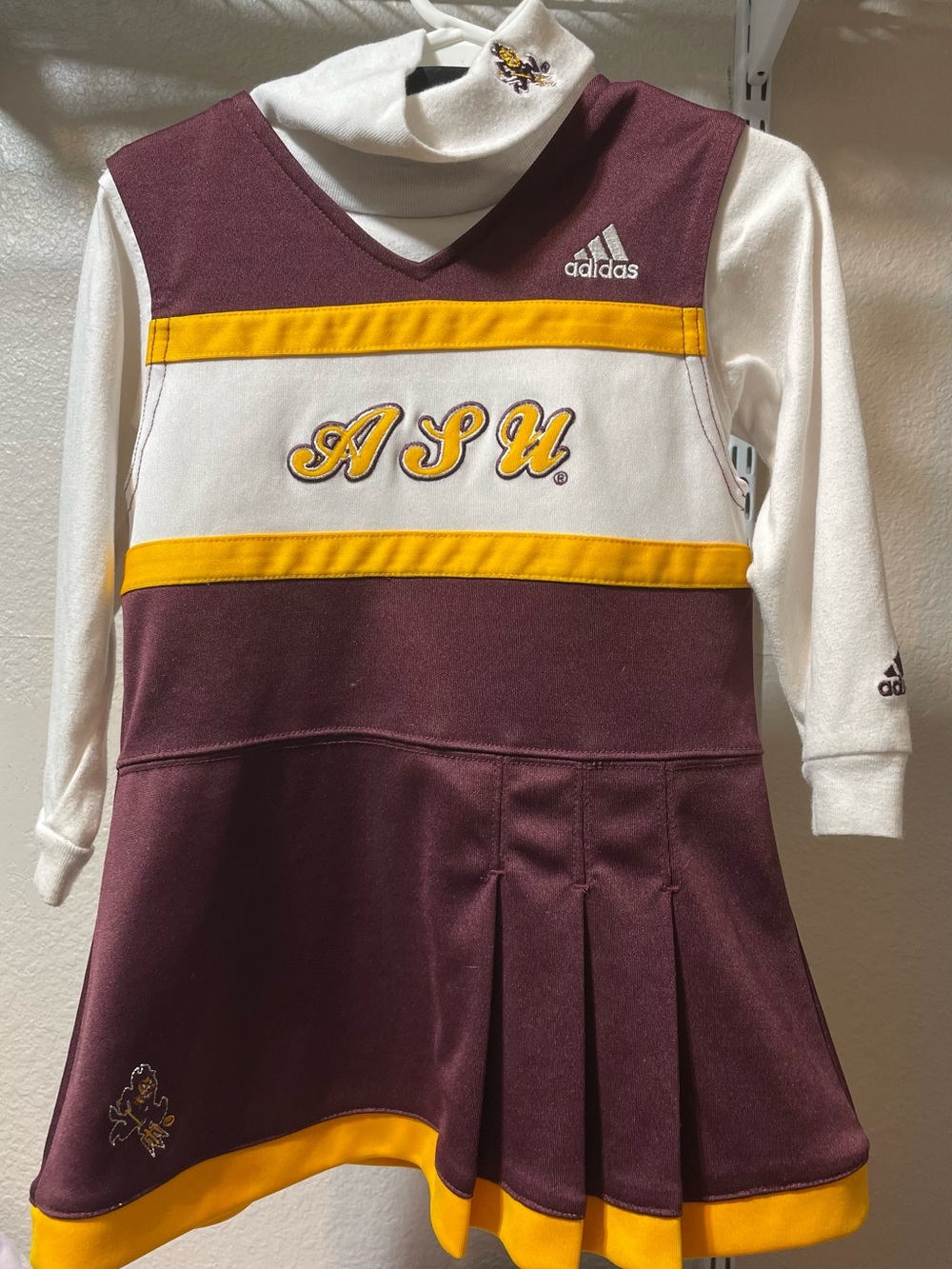 adidas Kids ASU Maroon, Gold & White Cheer Dress with Turtleneck